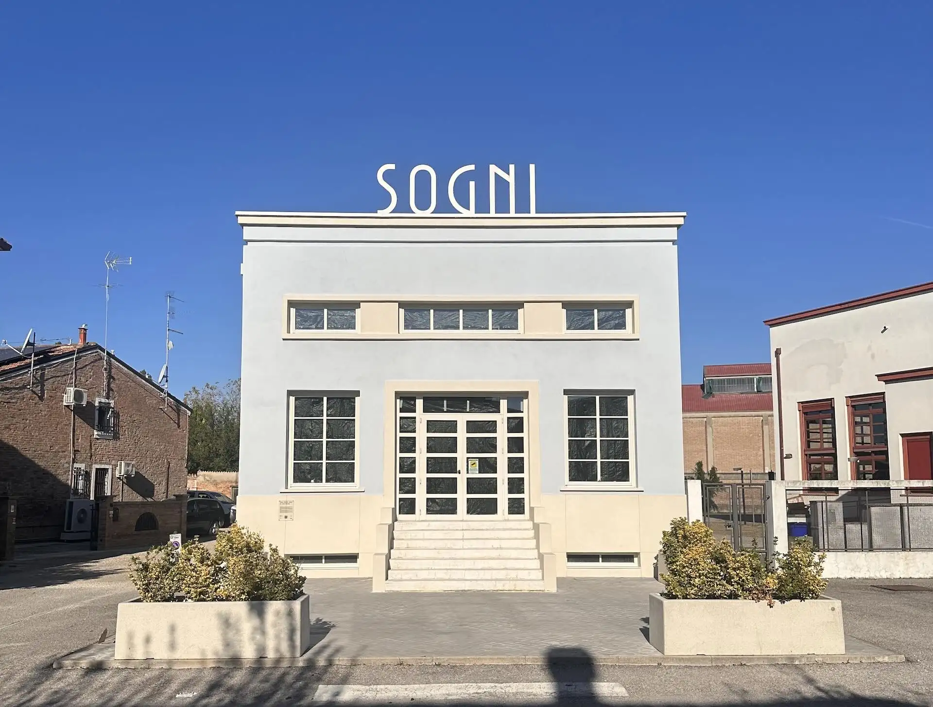 Exterior view of the 'Sogni' building in Tresigallo, a rationalist-style architecture